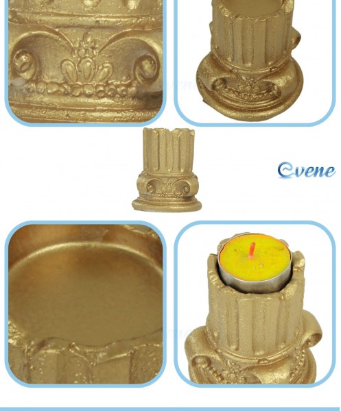 Altın Mumluk Şamdan 3 Adet Tealight Uyumlu Tarihi Sütun Model